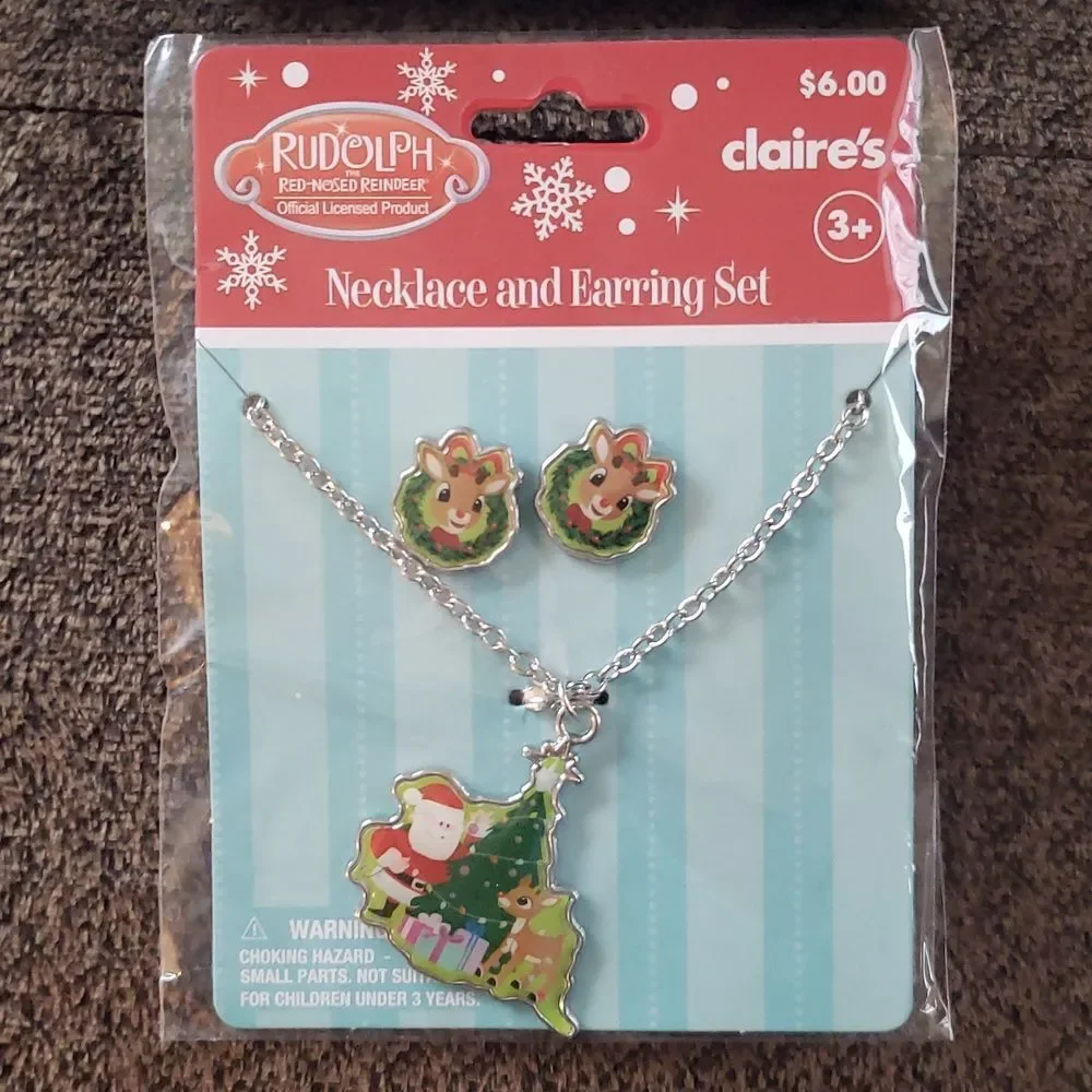 Lot of 2 - Claire's Necklace and Earrings Sets - Mickey/Minnie Santa/Rudolph